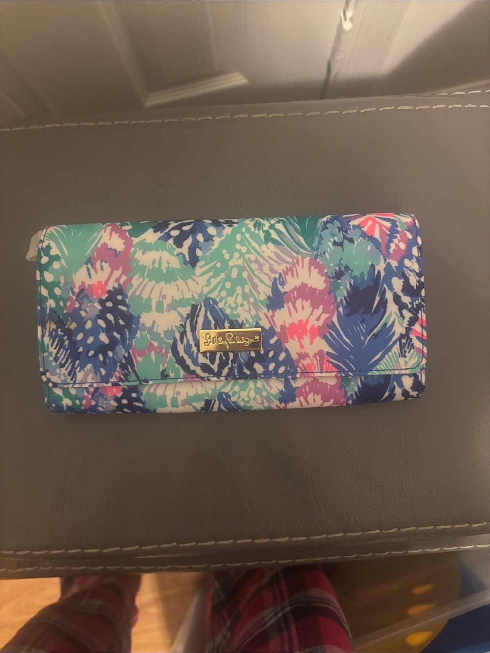Lilly Pulitzer Teal Navy Pink Floral Foldover Wallet